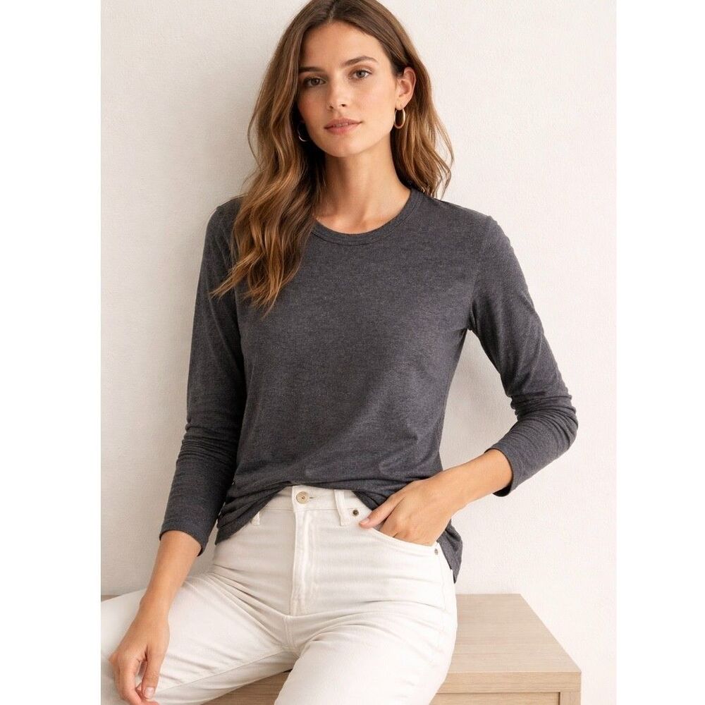 James Perse Dark Gray Crew Neck Long Sleeve T-Shirt Sz 3 L USA Minimalist Luxe